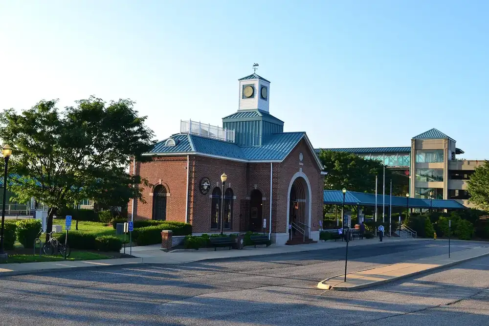 Brick Virginia Railway Express station with a clock tower in Woodbridge, Virginia